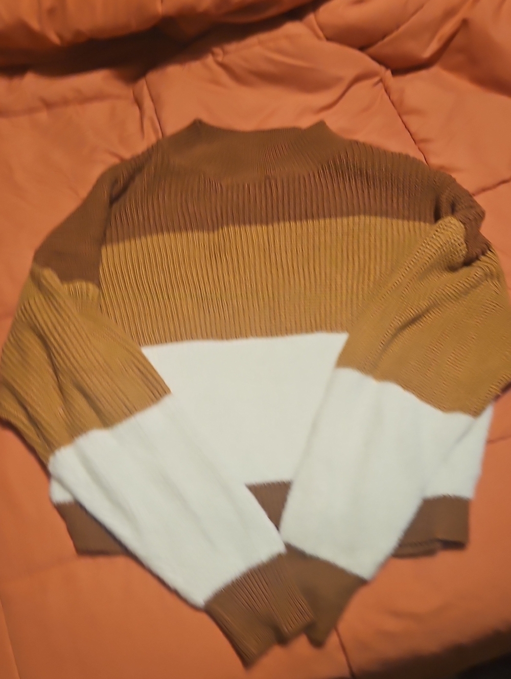 SHEIN Brown, Mustard & White Crewneck Colorblock Sweater